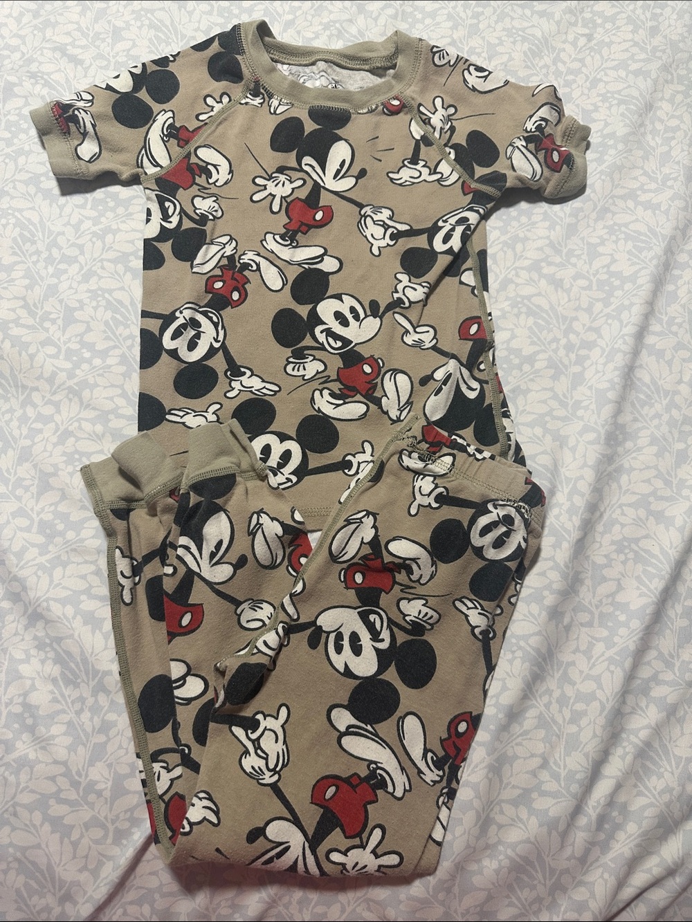 Disney Beige Mickey Mouse Pajama Set with Red and Black Accents